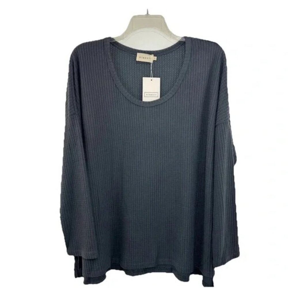 NWT Ninexis Waffle Knit Top Womens Plus 2X  Relaxed Fit Long Sleeve Gray